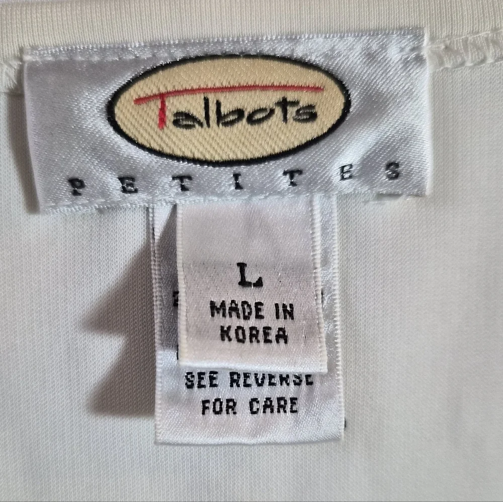 Talbots Petites White Beaded Neckline Short Sleeve Top Size LP - Picture 2 of 9